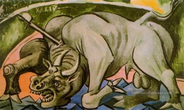 Cubisme œuvres - Taureau mourant 1934 cubiste